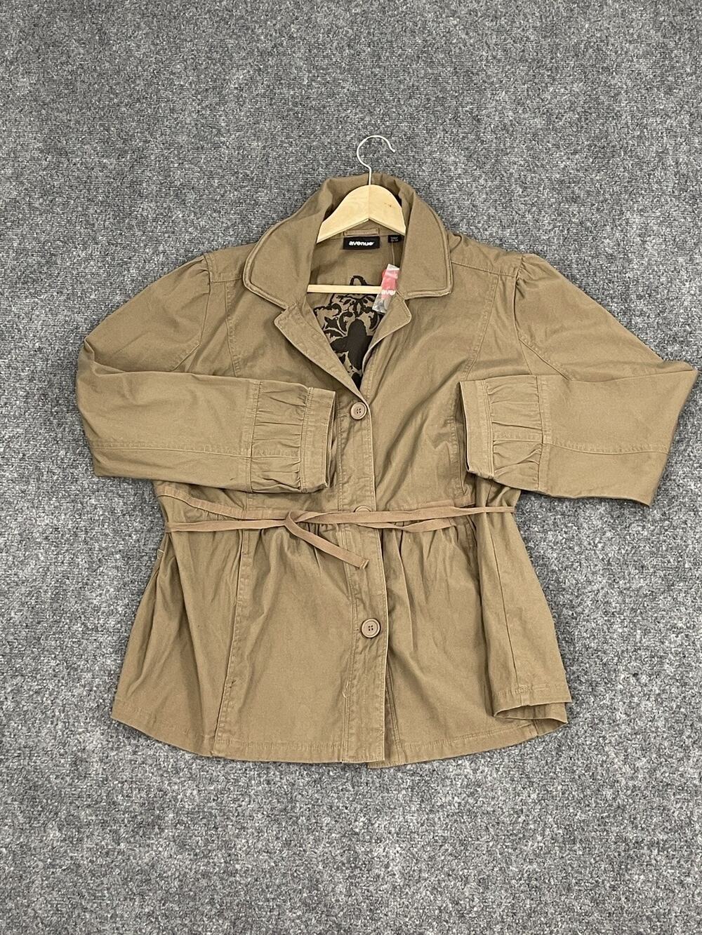 AVENUE Jacket Womens 14 16 Button Up Khaki Lightweight Shirt Green N298